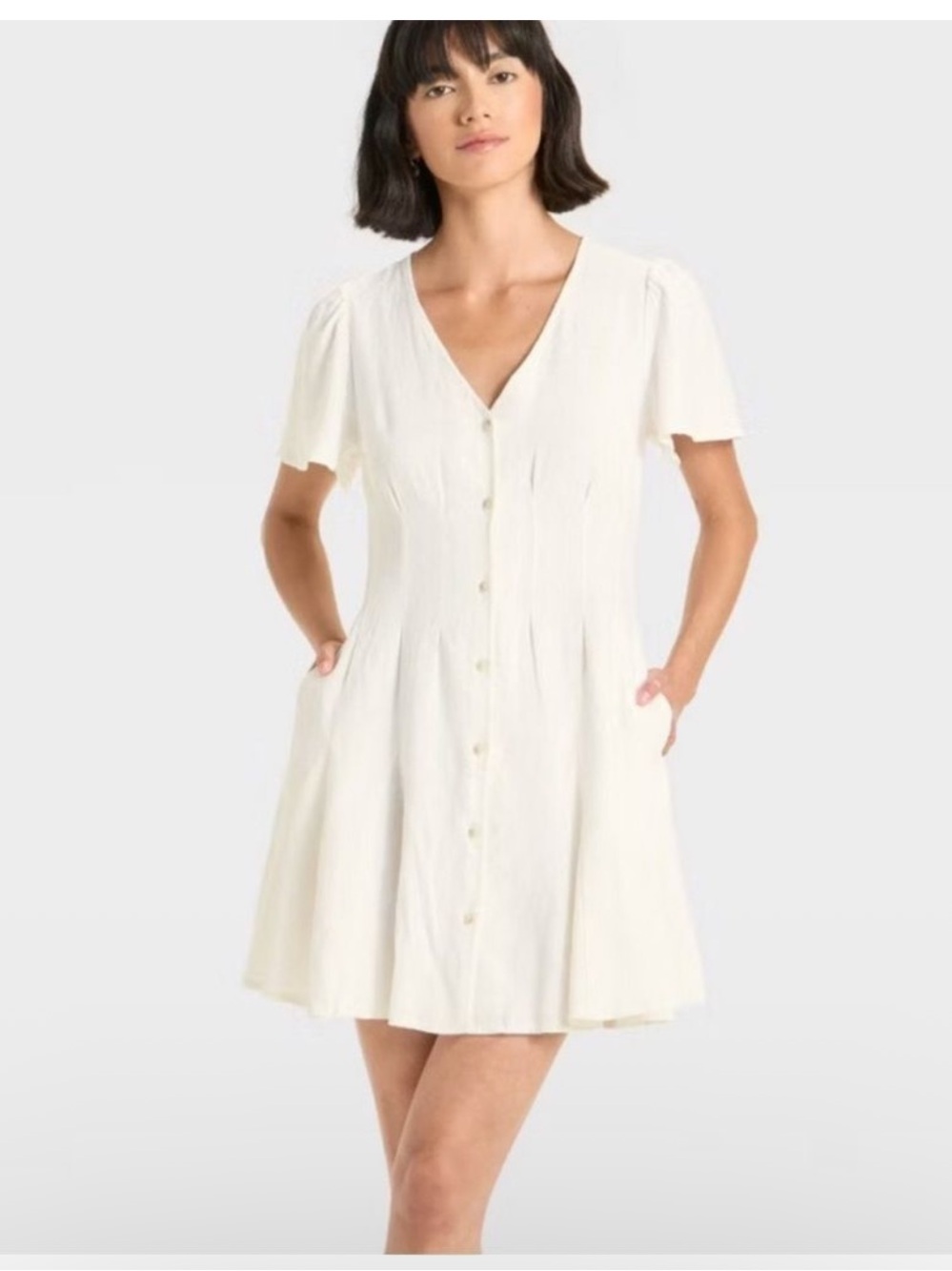 Universal Thread Cream Button-Front V-Neck Dress